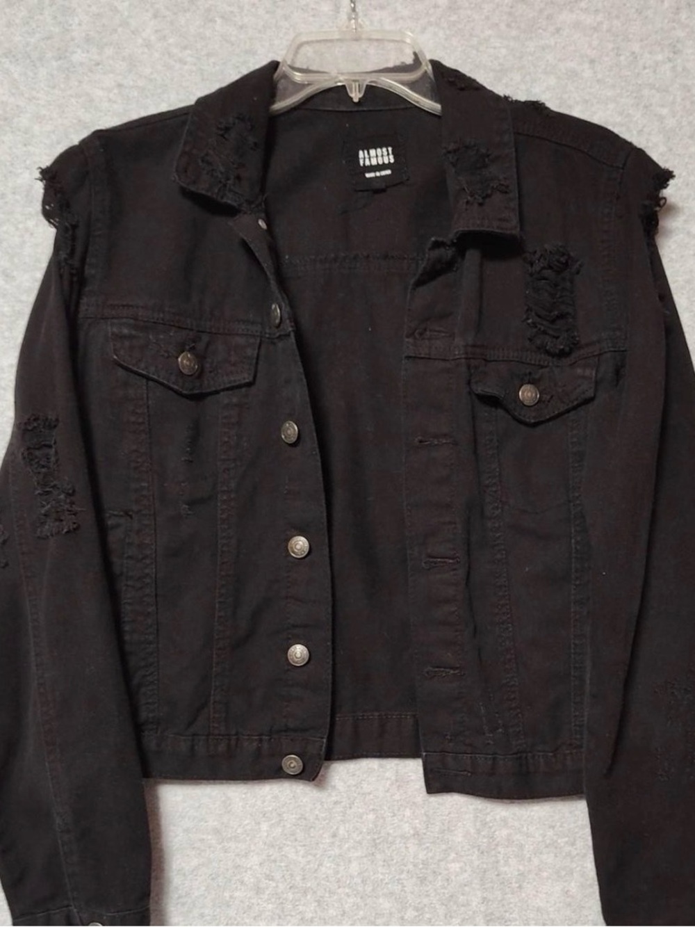 Black Distressed Denim Jacket - Women